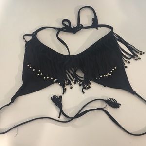 Black Fringe Bikini Top